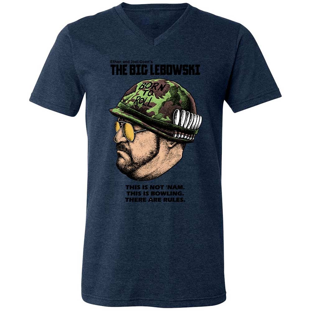 Unisex V-Neck T-Shirt - White - Heather Navy - 13