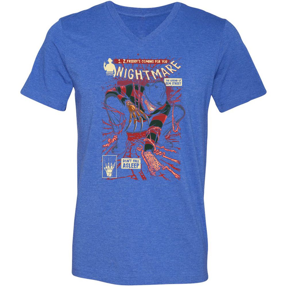 Unisex V-Neck T-Shirt - QS47BQ7H - Heather True Royal - 14
