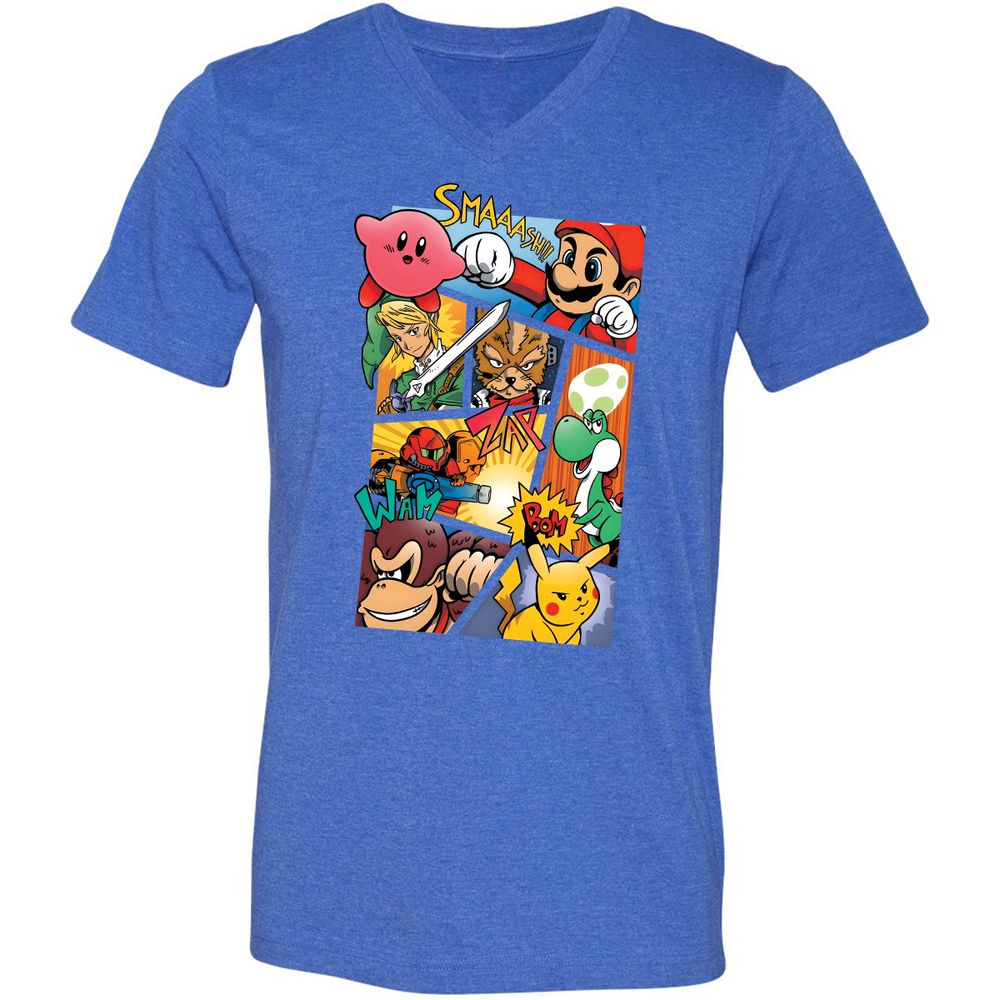 Unisex V-Neck T-Shirt - 29HE1BTW - Heather True Royal - 14