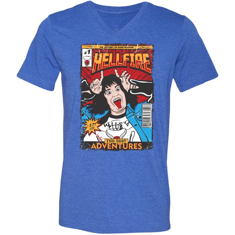 Unisex V-Neck T-Shirt - 8YBTTG9G - Heather True Royal - 14
