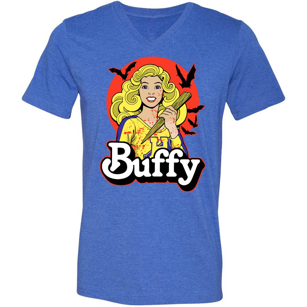 Unisex V-Neck T-Shirt - 5NQ9F77N - Heather True Royal - 14