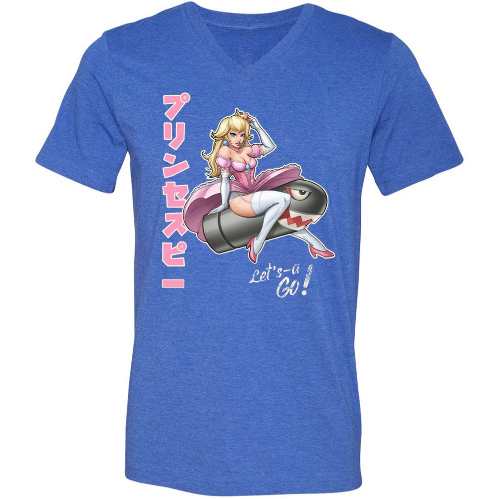 Unisex V-Neck T-Shirt - 6PEE93JC - Heather True Royal - 14
