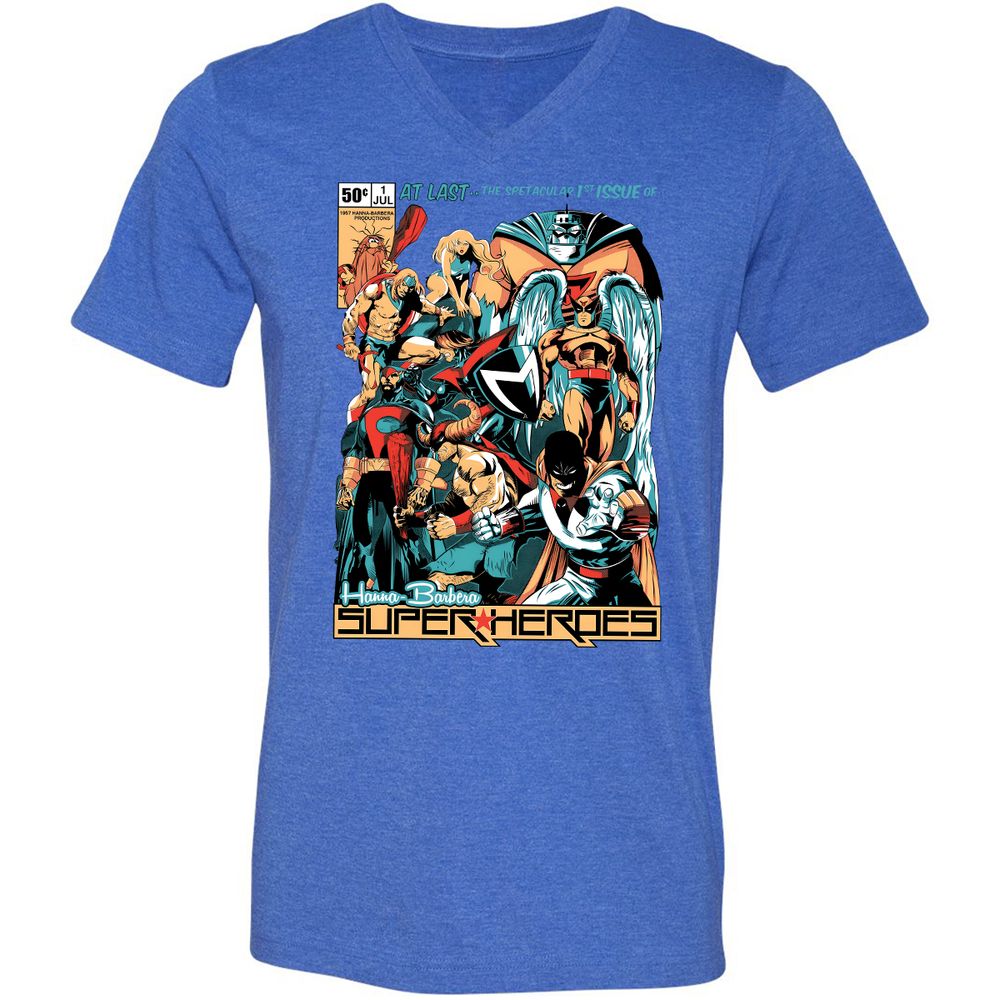 Unisex V-Neck T-Shirt - C4RNGJXQ - Heather True Royal - 14