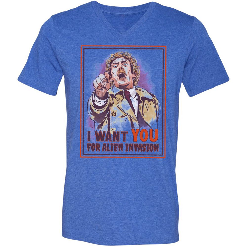 Unisex V-Neck T-Shirt - 4N2LMQPR - Heather True Royal - 14