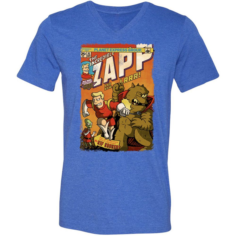 Unisex V-Neck T-Shirt - NPD6H9JB - Heather True Royal - 14