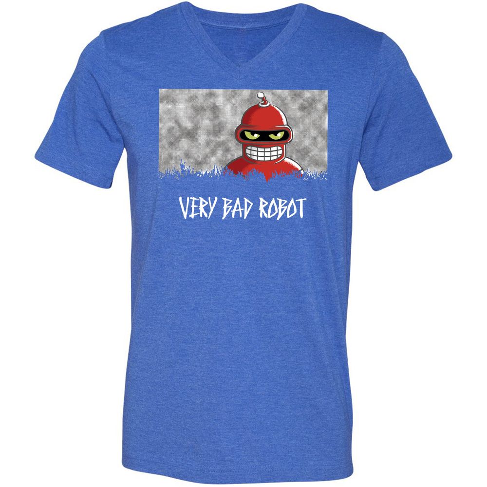 Unisex V-Neck T-Shirt - Black - Heather True Royal - 14
