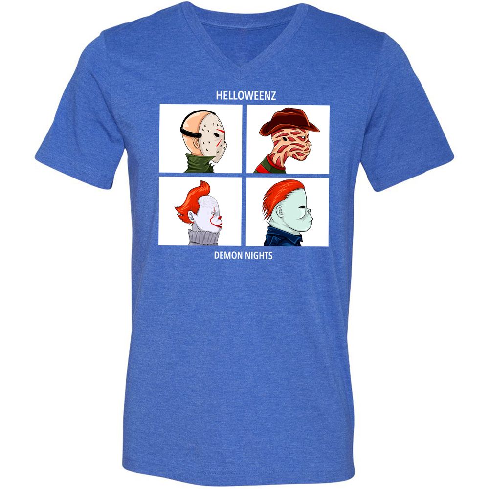 Unisex V-Neck T-Shirt - H1EBDSJJ - Heather True Royal - 14