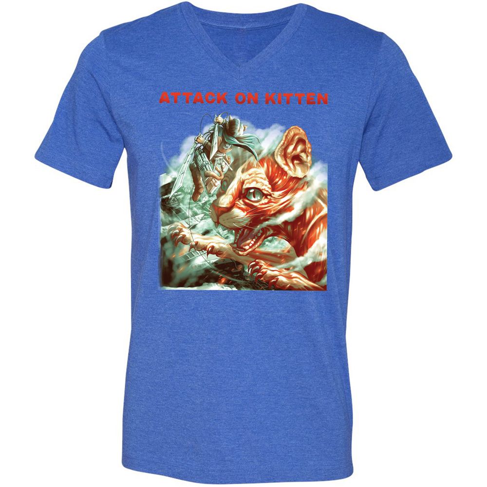 Unisex V-Neck T-Shirt - YSMT8Z6F - Heather True Royal - 14