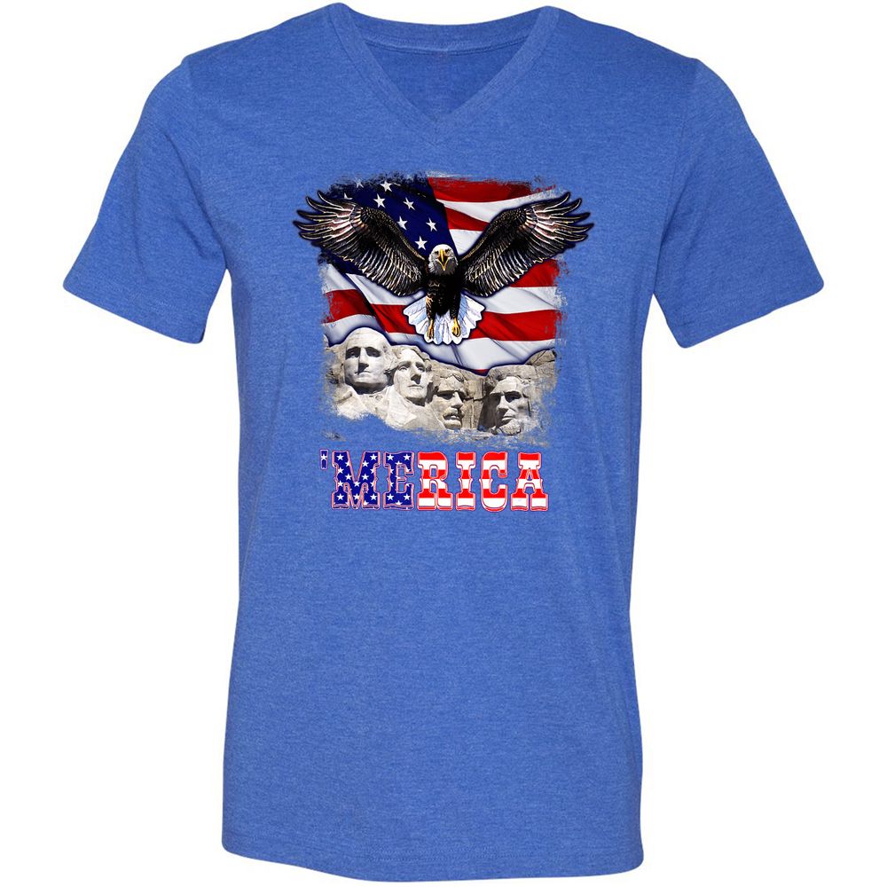Unisex V-Neck T-Shirt - Q77MXCMQ - Heather True Royal - 14