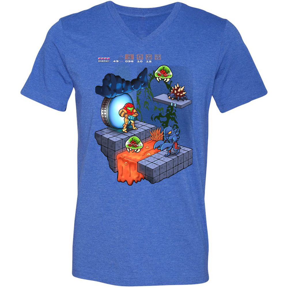 Unisex V-Neck T-Shirt - K3GPFWZM - Heather True Royal - 14
