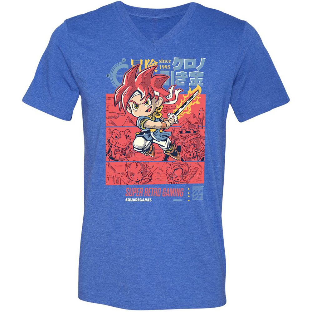 Unisex V-Neck T-Shirt - W85UQ4VY - Heather True Royal - 14