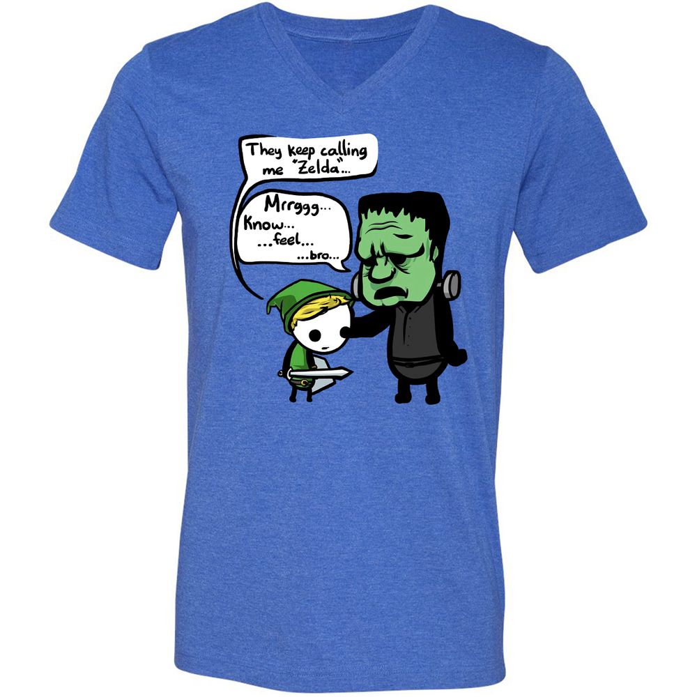 Unisex V-Neck T-Shirt - 6GPRYMHJ - Heather True Royal - 14
