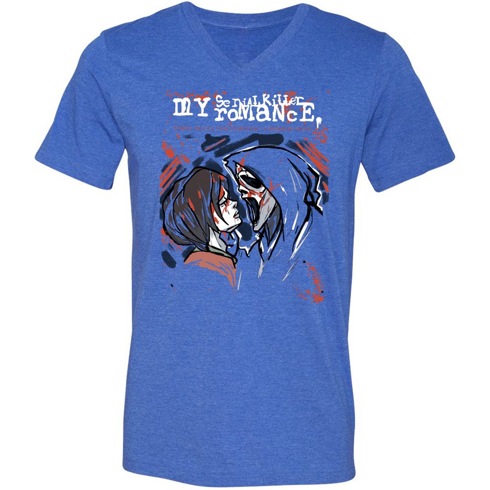 Unisex V-Neck T-Shirt - ZMH1YRED - Heather True Royal - 14