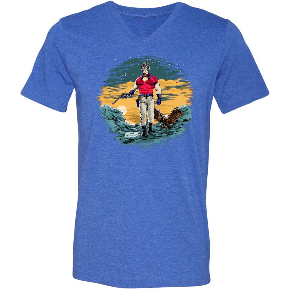Unisex V-Neck T-Shirt - EGTFR1WN - Heather True Royal - 14