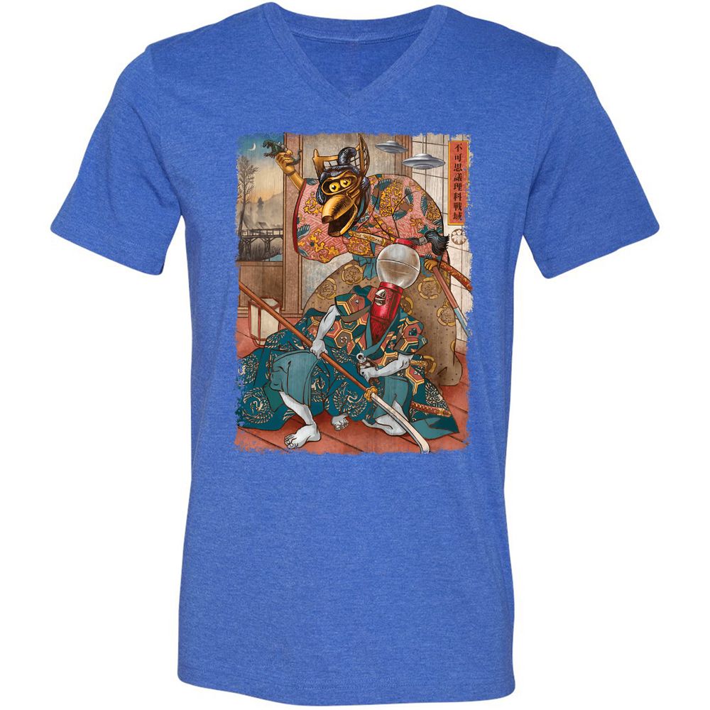 Unisex V-Neck T-Shirt - W9TTMX4X - Heather True Royal - 14