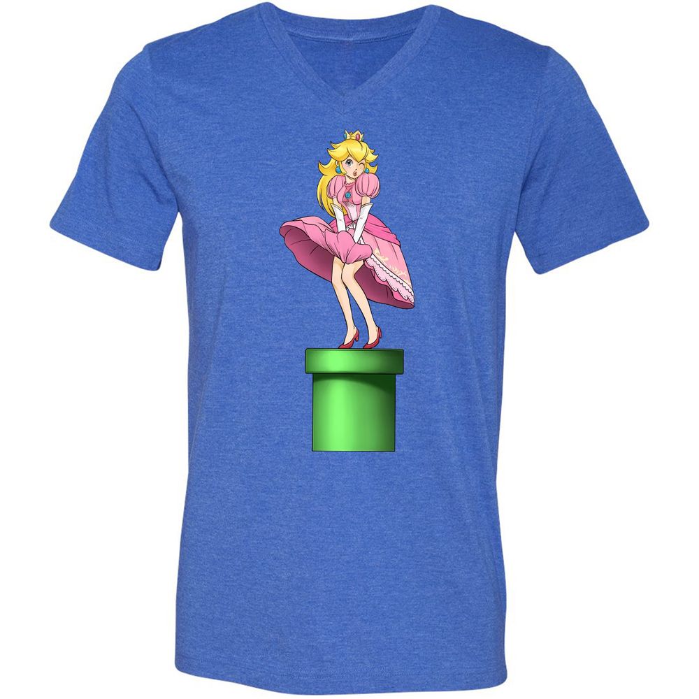 Unisex V-Neck T-Shirt - B6K4W2FP - Heather True Royal - 14