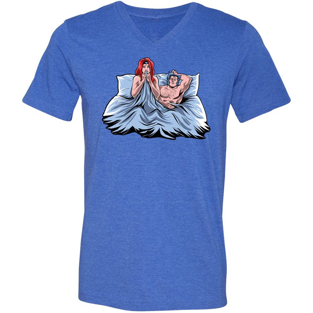 Unisex V-Neck T-Shirt - C2SWH7GX - Heather True Royal - 14