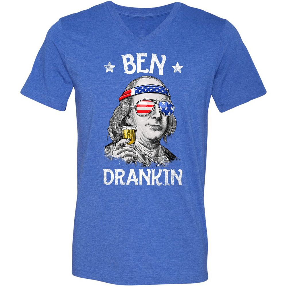 Unisex V-Neck T-Shirt - 8LX3S7S1 - Heather True Royal - 14