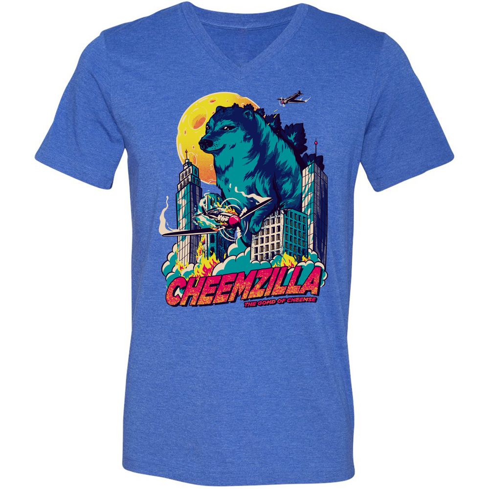 Unisex V-Neck T-Shirt - ZCZVVDDN - Heather True Royal - 14