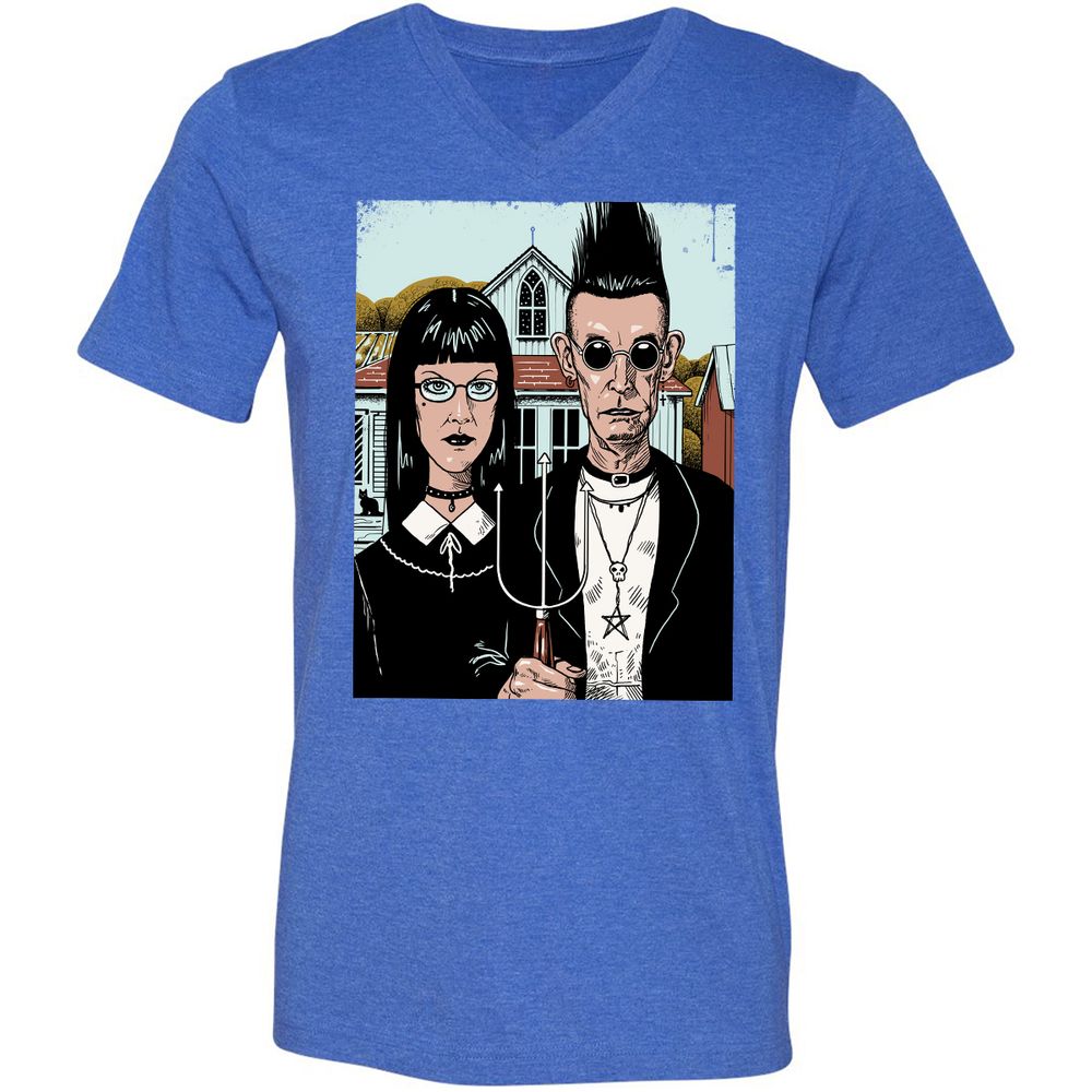 Unisex V-Neck T-Shirt - 5EA5DYBF - Heather True Royal - 14