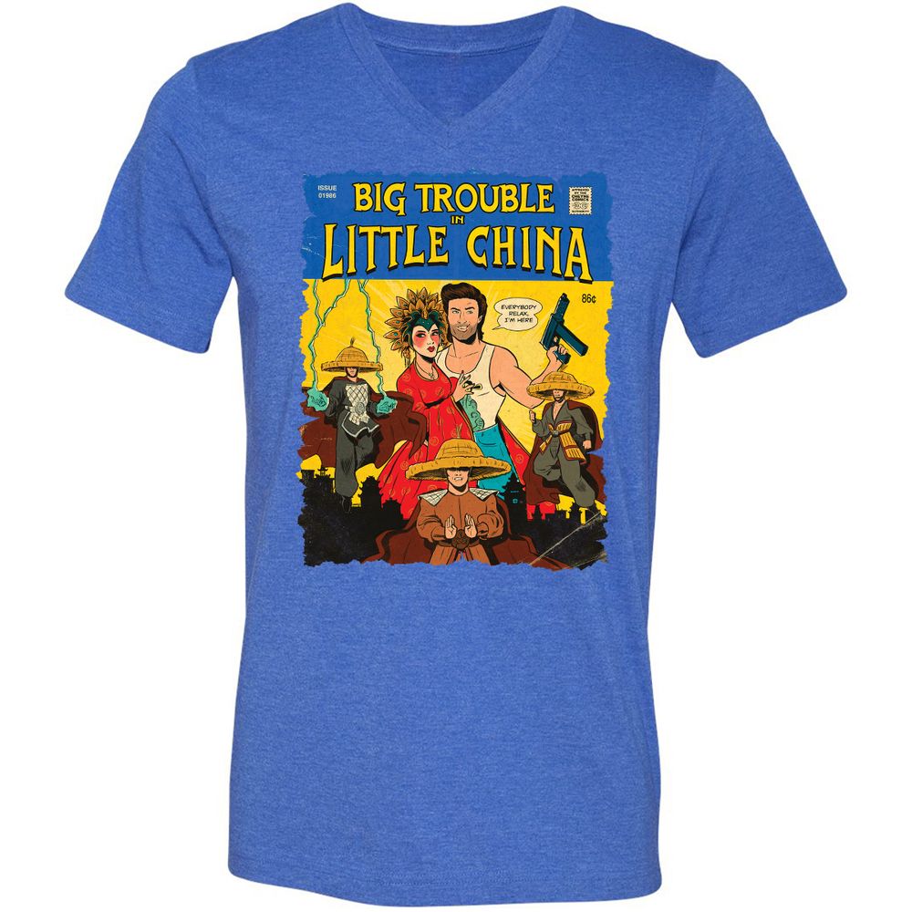 Unisex V-Neck T-Shirt - QRNL3CXK - Heather True Royal - 14
