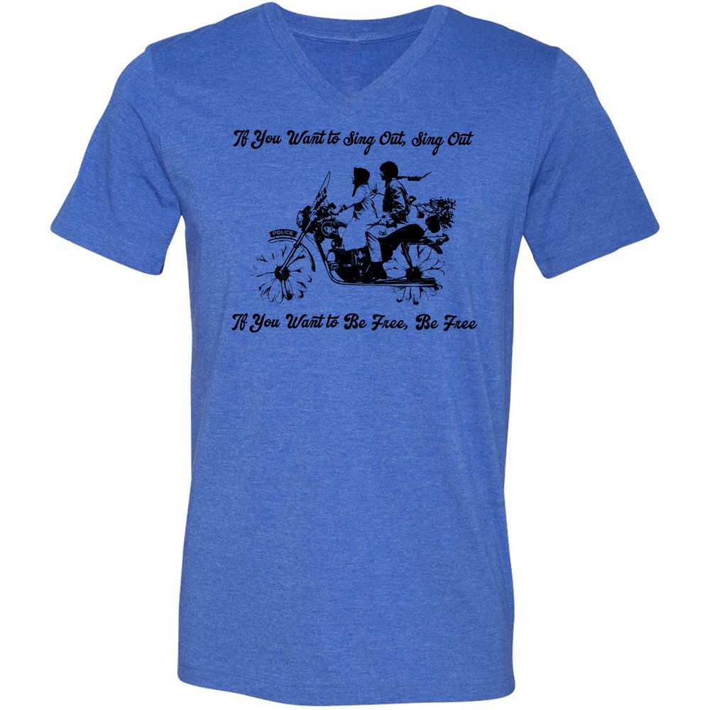 Unisex V-Neck T-Shirt - KY3AED8C - Heather True Royal - 14