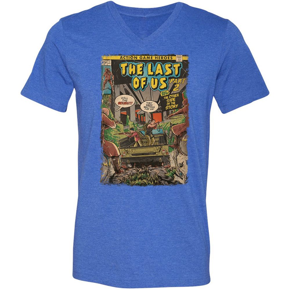 Unisex V-Neck T-Shirt - QBN8K7VB - Heather True Royal - 14