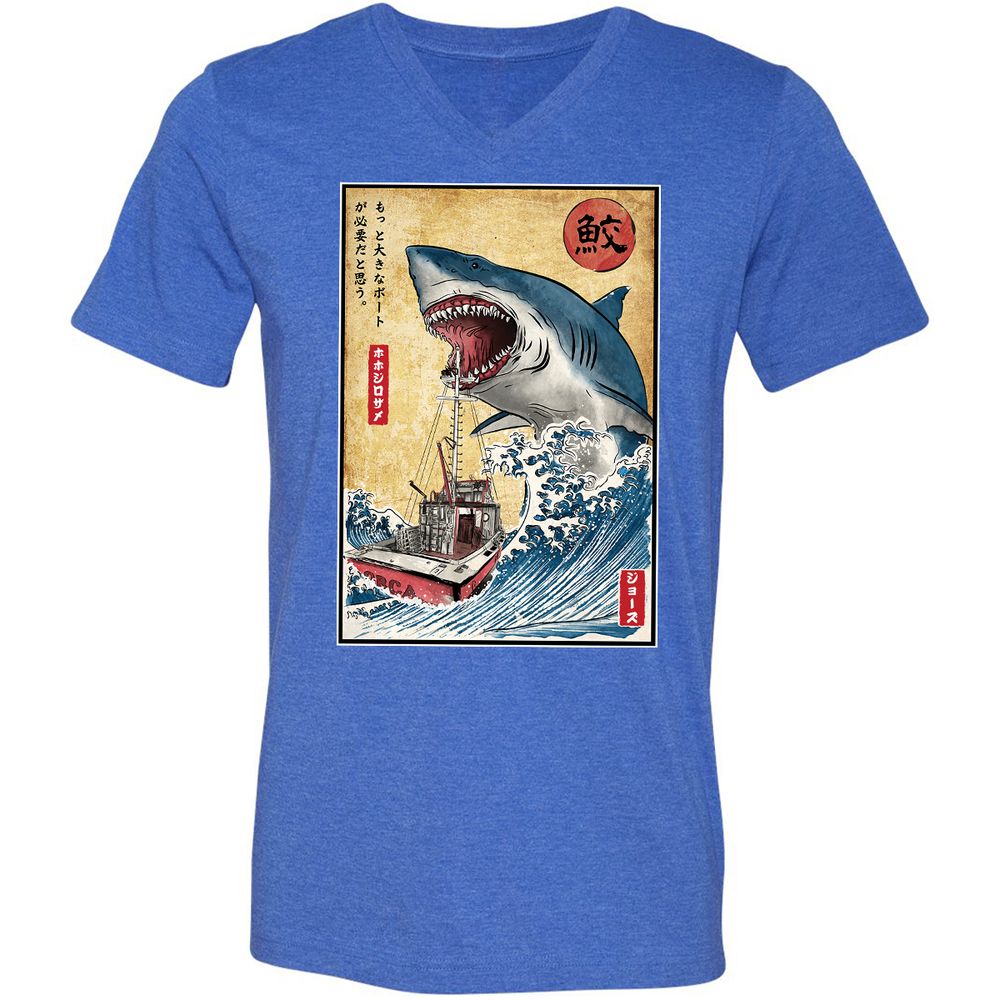 Unisex V-Neck T-Shirt - REA6KXSB - Heather True Royal - 14