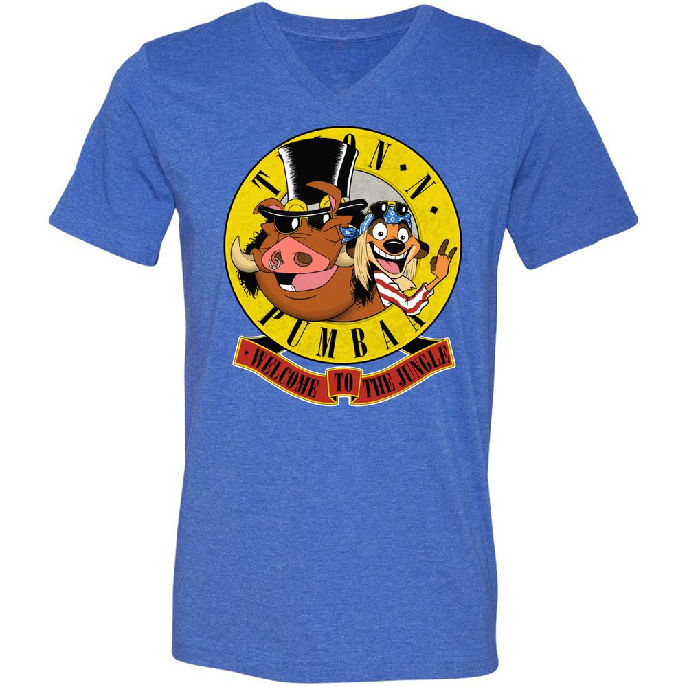 Unisex V-Neck T-Shirt - Black - Heather True Royal - 14