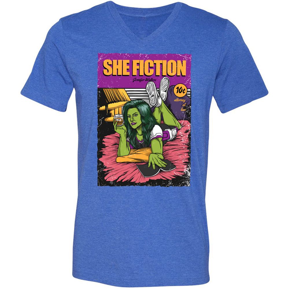 Unisex V-Neck T-Shirt - X1QNLK64 - Heather True Royal - 14