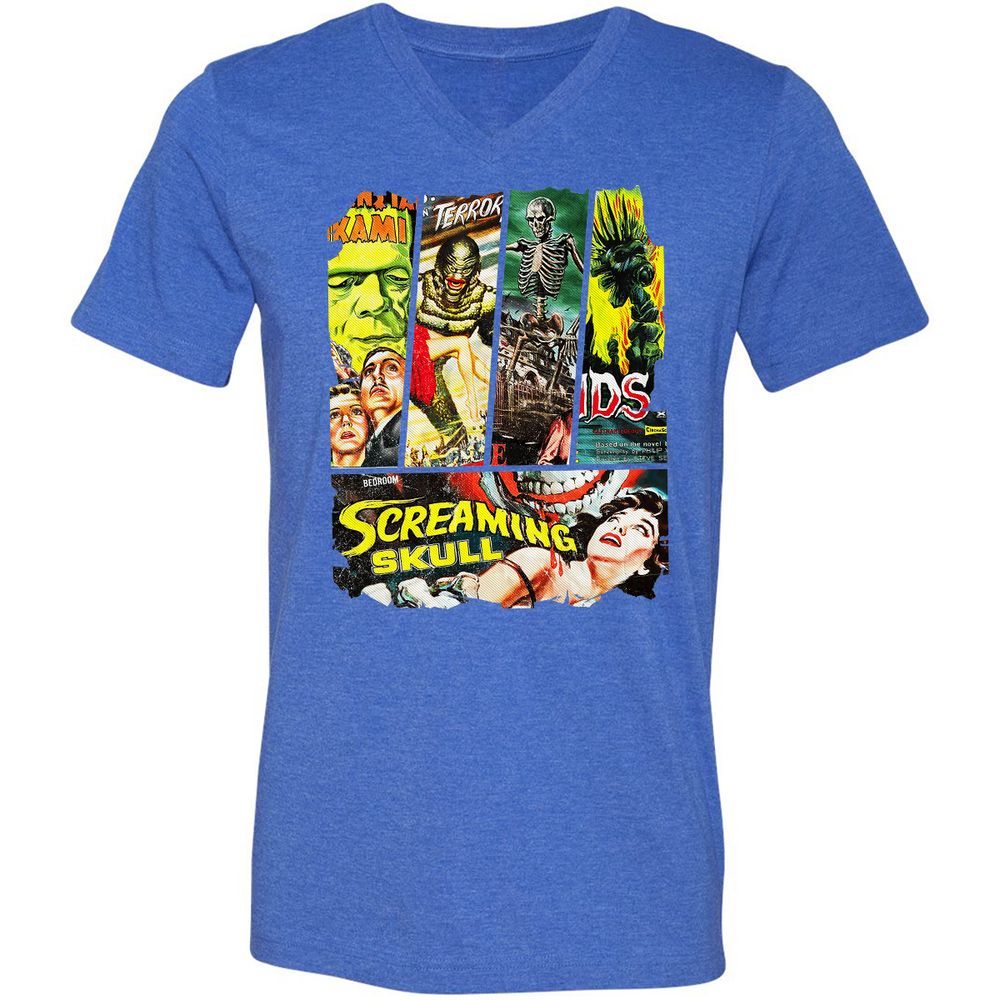 Unisex V-Neck T-Shirt - P6ECZBZC - Heather True Royal - 14