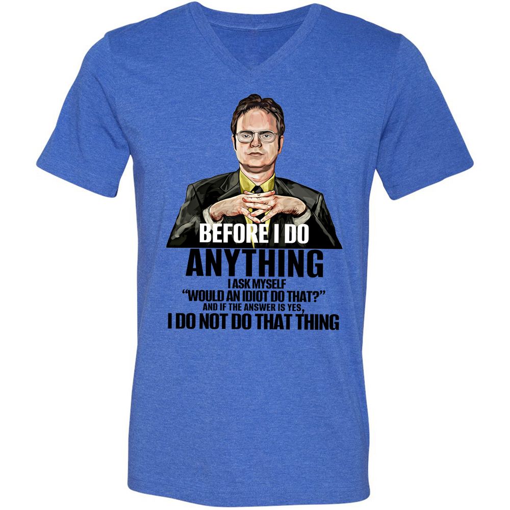 Unisex V-Neck T-Shirt - MZD6N9HQ - Heather True Royal - 14