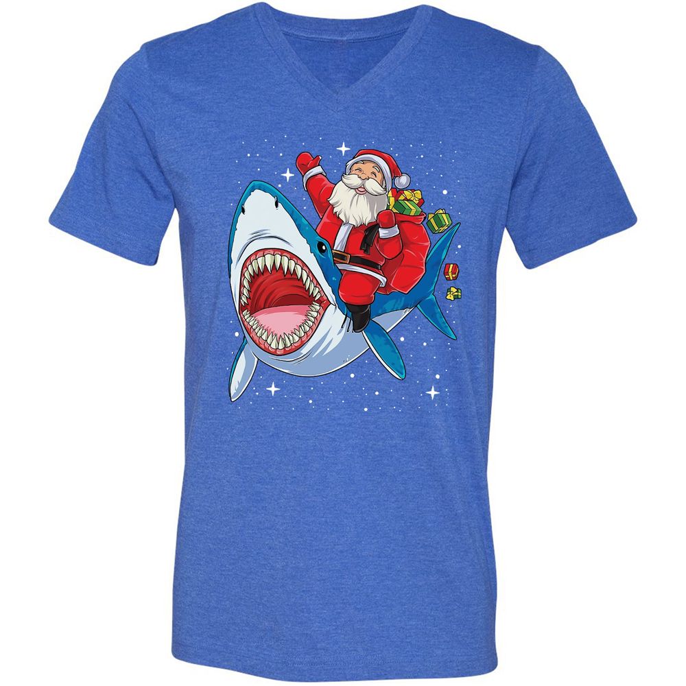 Unisex V-Neck T-Shirt - QE6P68LP - Heather True Royal - 14