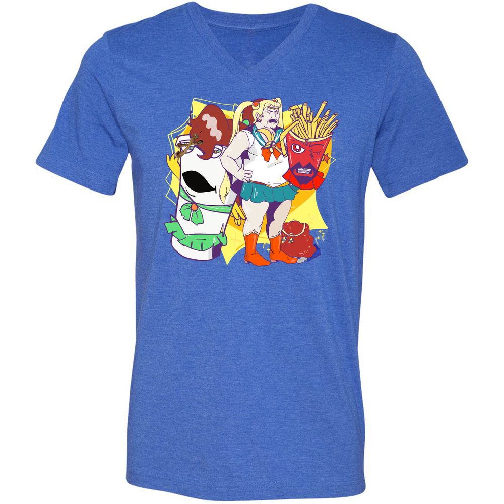 Unisex V-Neck T-Shirt - E42EMJK4 - Heather True Royal - 14
