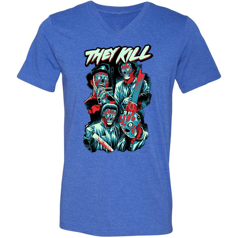 Unisex V-Neck T-Shirt - 4CUXCPYF - Heather True Royal - 14