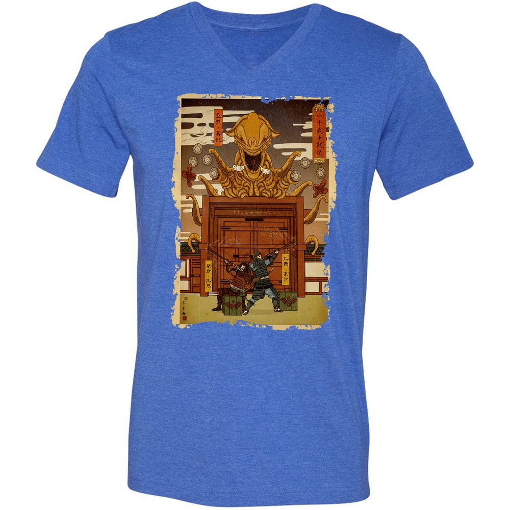 Unisex V-Neck T-Shirt - MREQH3NN - Heather True Royal - 14