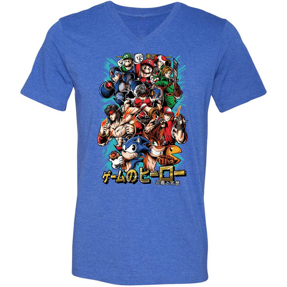 Unisex V-Neck T-Shirt - CK97M7JG - Heather True Royal - 14