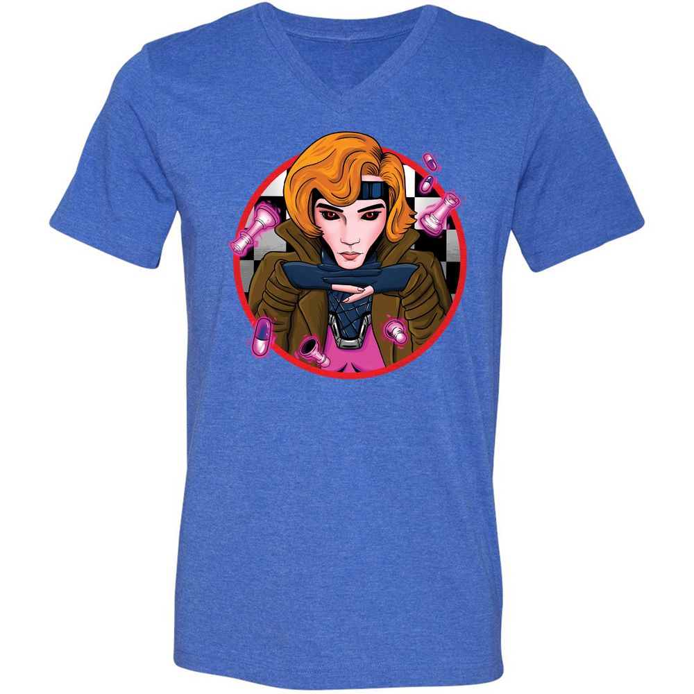 Unisex V-Neck T-Shirt - P7TFFMAP - Heather True Royal - 14