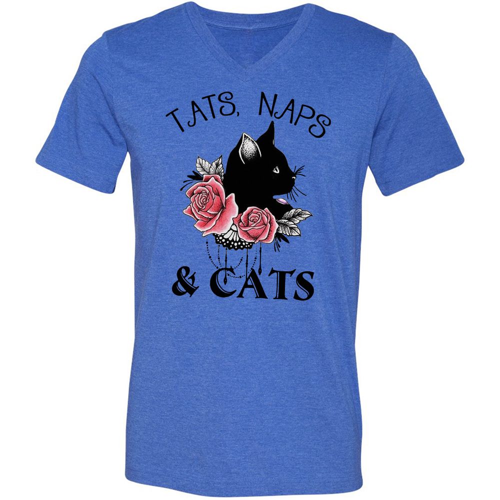 Unisex V-Neck T-Shirt - 8CW9JD1E - Heather True Royal - 14