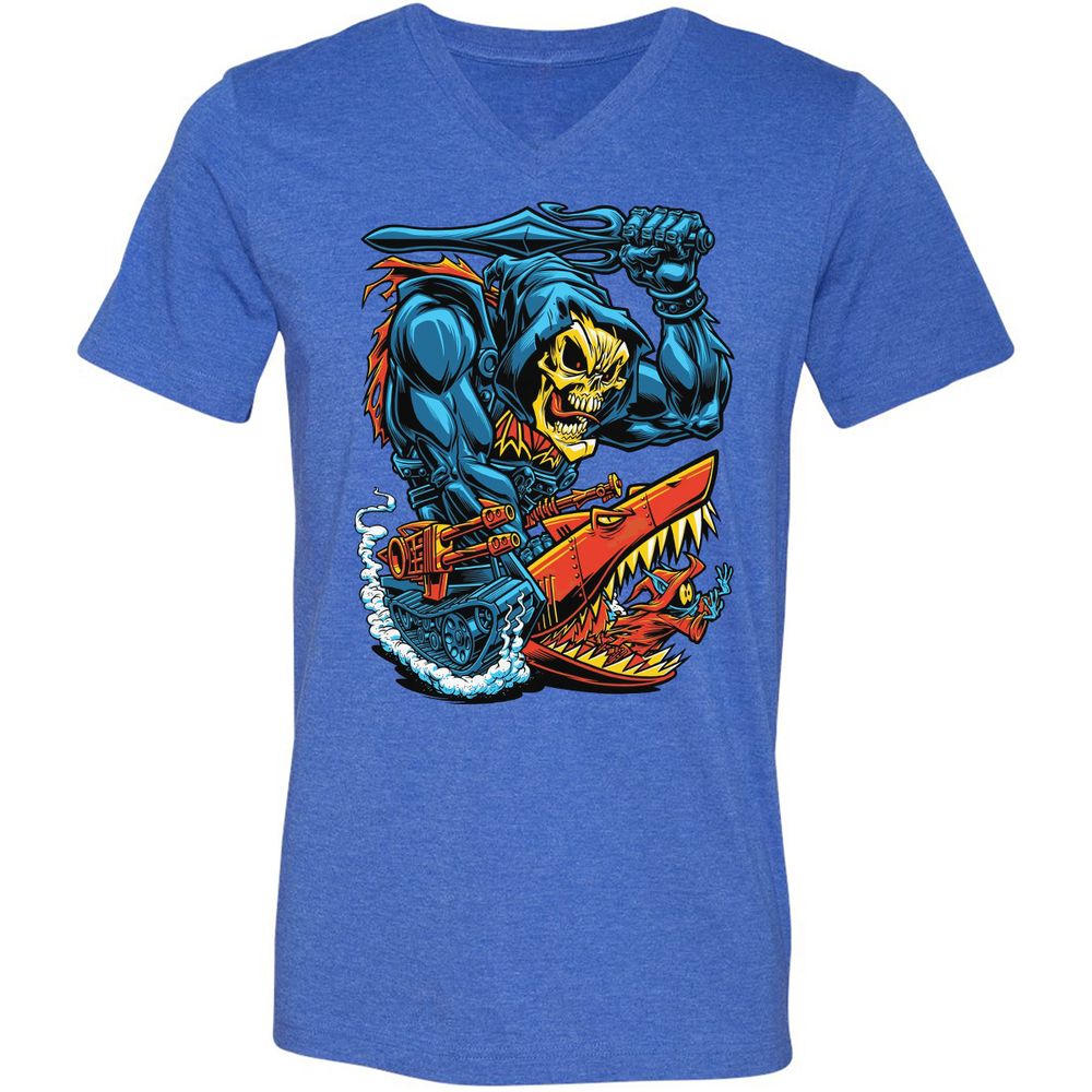 Unisex V-Neck T-Shirt - E6TL76YM - Heather True Royal - 14