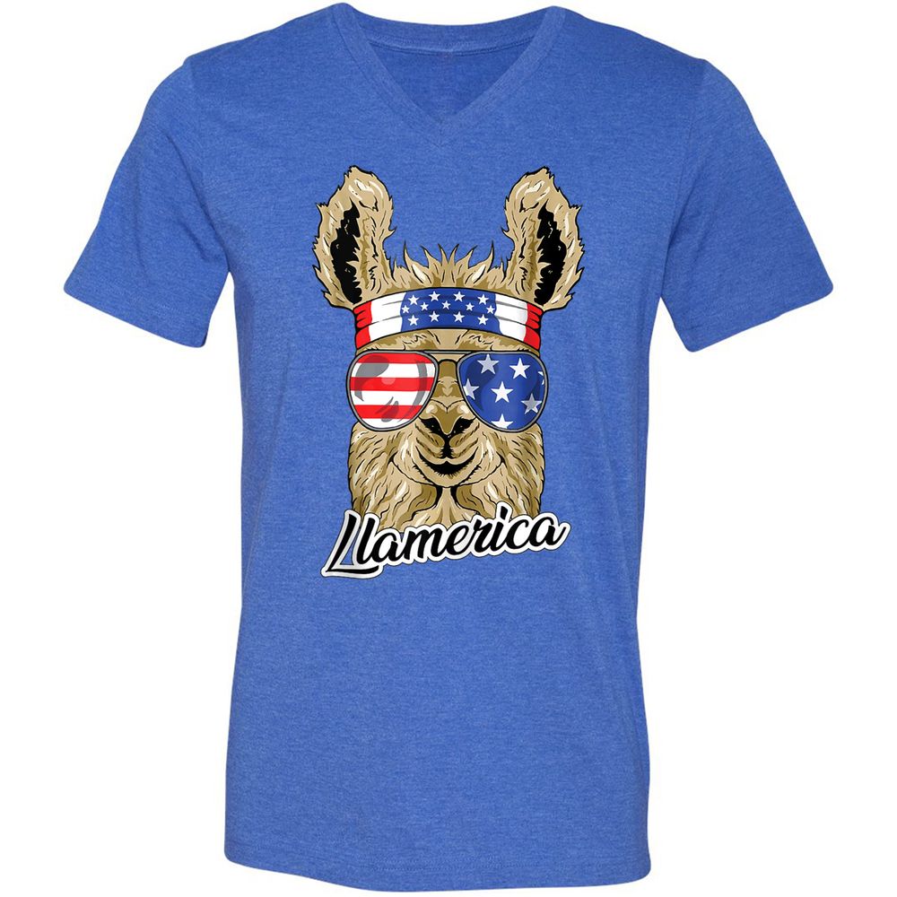 Unisex V-Neck T-Shirt - ZY4XCZ3M - Heather True Royal - 14