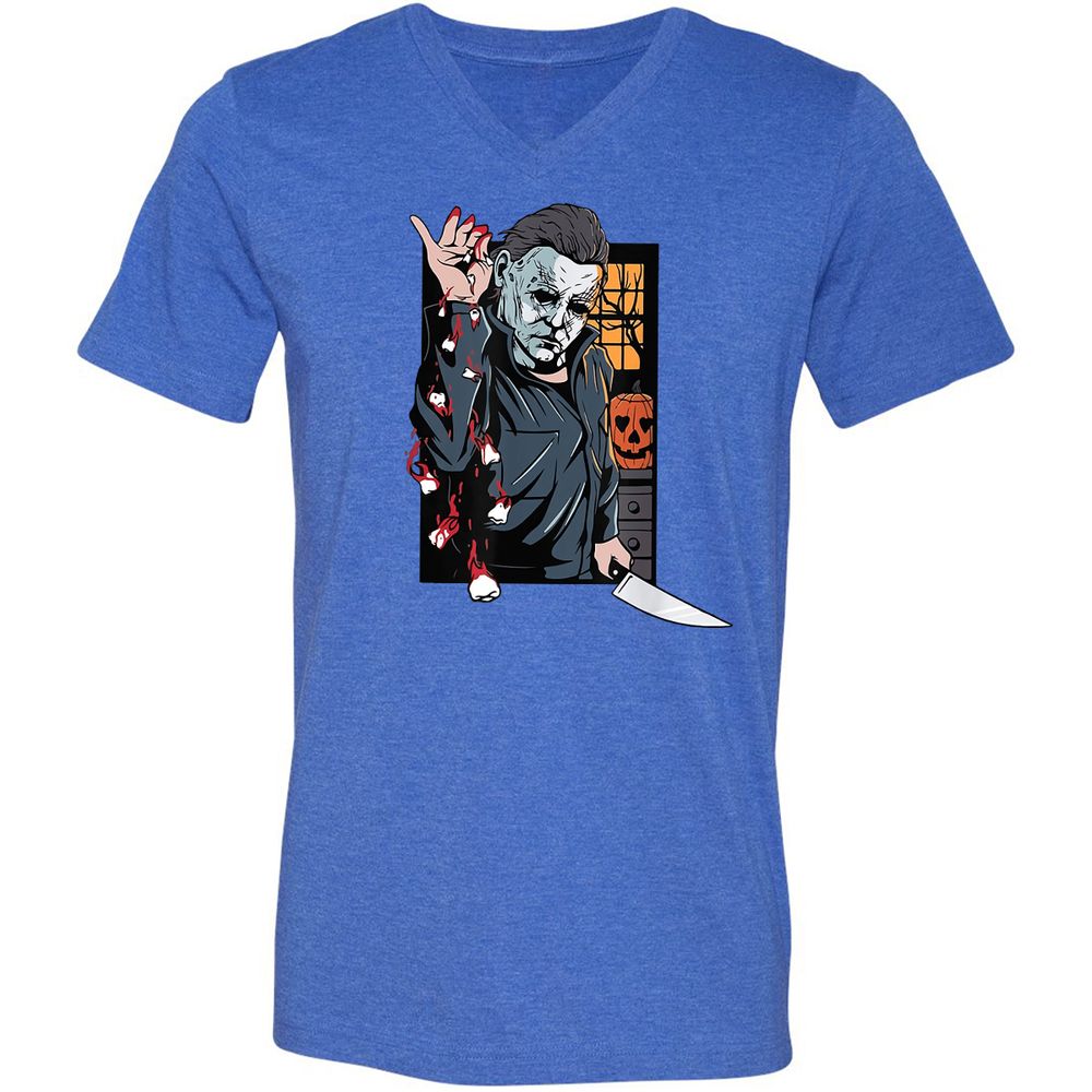 Unisex V-Neck T-Shirt - QGENDHGJ - Heather True Royal - 14