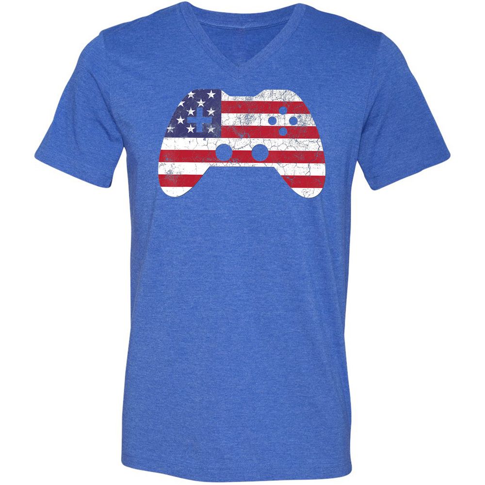 Unisex V-Neck T-Shirt - SKTKF55Q - Heather True Royal - 14