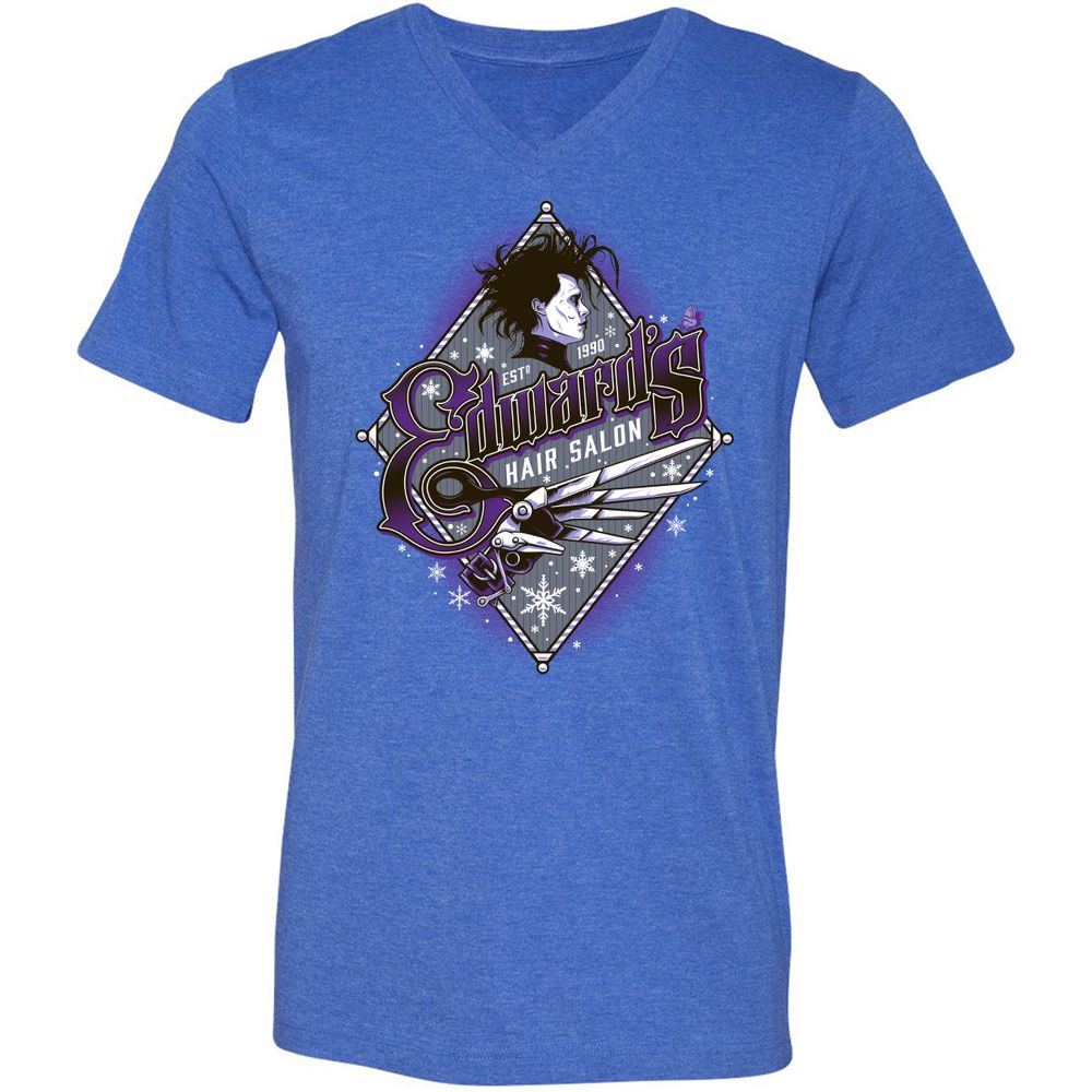 Unisex V-Neck T-Shirt - EXBDHJKM - Heather True Royal - 14