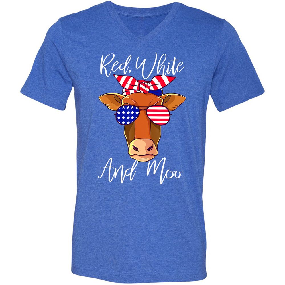 Unisex V-Neck T-Shirt - GTDQDD35 - Heather True Royal - 14