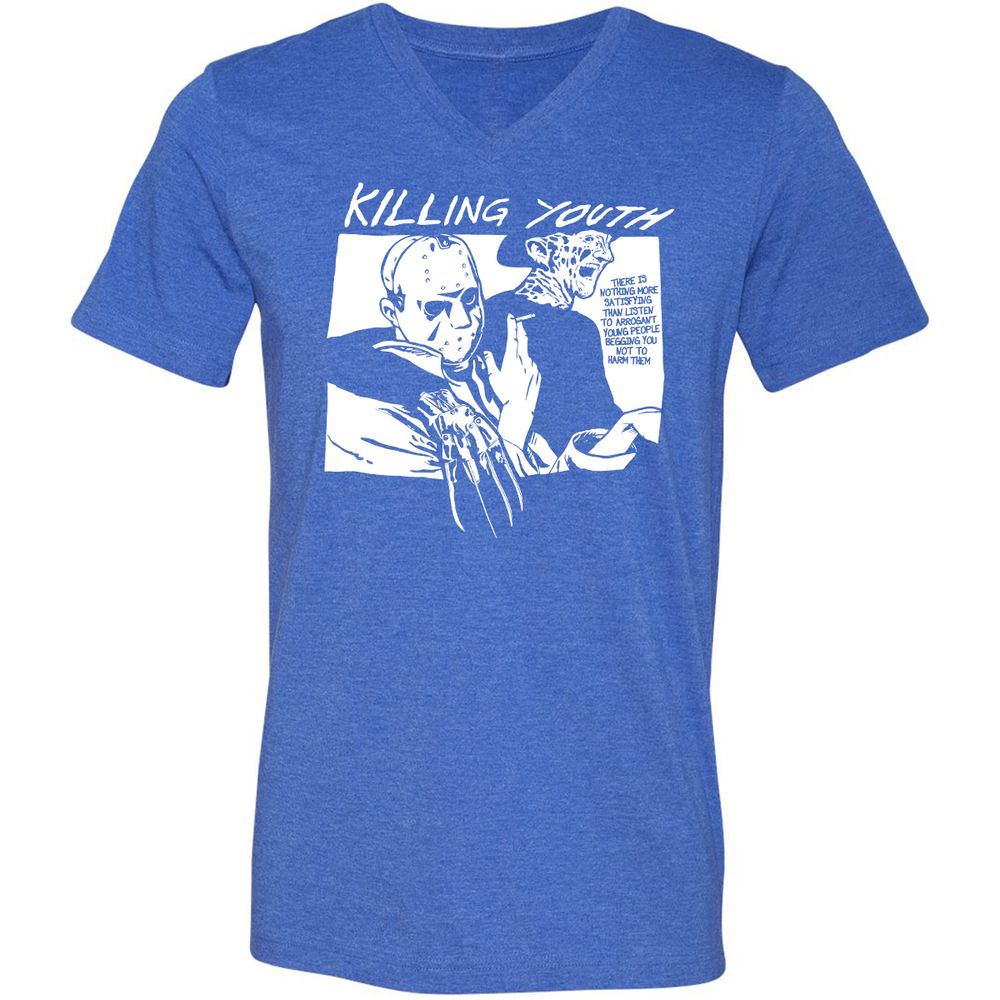 Unisex V-Neck T-Shirt - NNNCQFLY - Heather True Royal - 14