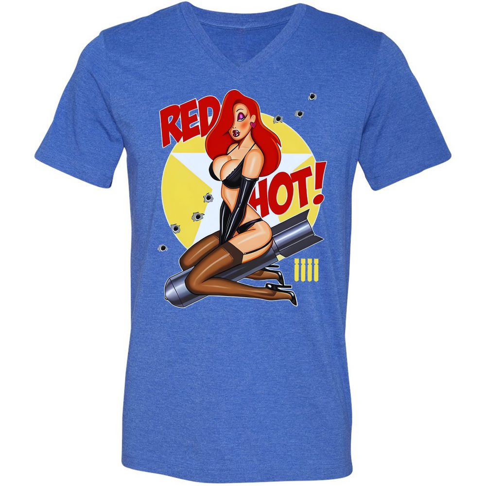 Unisex V-Neck T-Shirt - 5XTD7F13 - Heather True Royal - 14