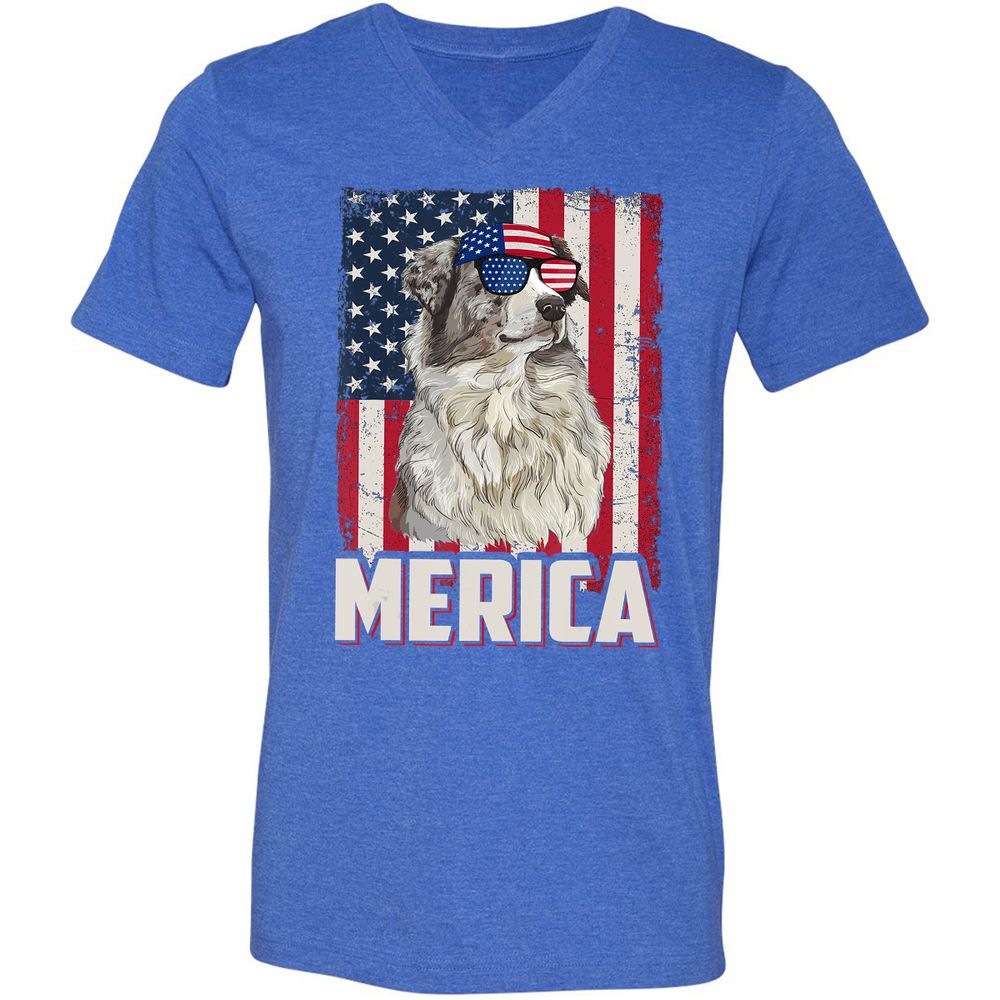 Unisex V-Neck T-Shirt - CQR7MUMW - Heather True Royal - 14