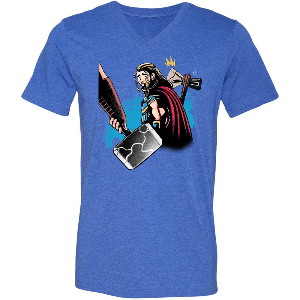 Unisex V-Neck T-Shirt - R4BTFEFH - Heather True Royal - 14