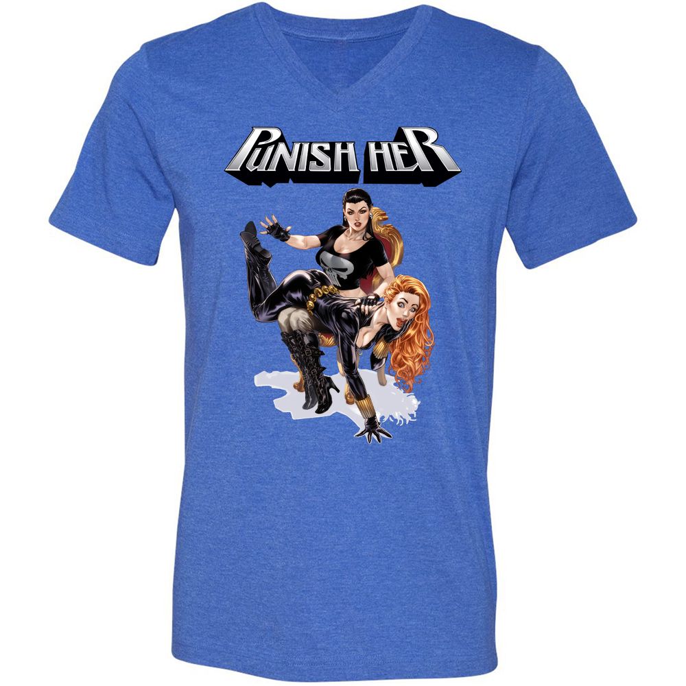 Unisex V-Neck T-Shirt - V7XE1RCE - Heather True Royal - 14